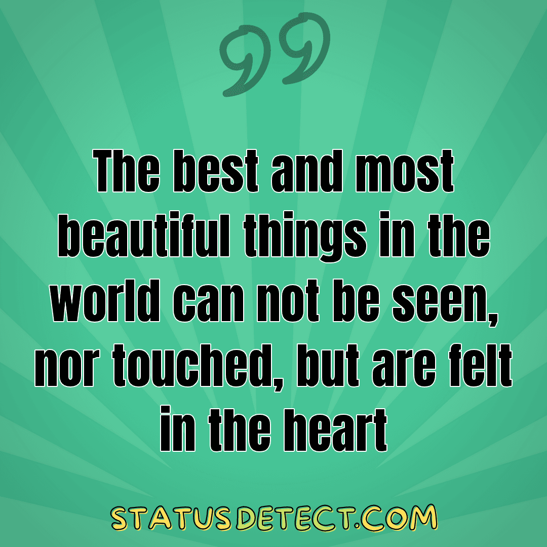 The best and most beautiful things in the world can not be seen, nor touched, but are felt in the heart - Status Detect