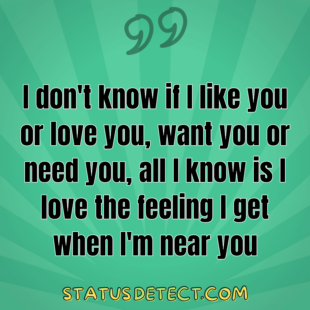 I don't know if I like you or love you, want you or need you, all I know is I love the feeling I get when I'm near you - Status Detect
