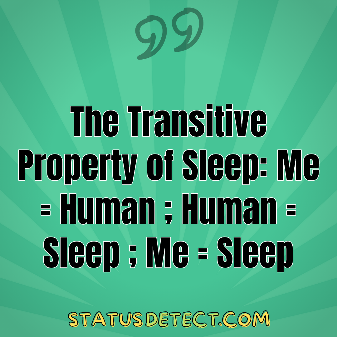 The Transitive Property of Sleep: Me = Human ; Human = Sleep ; Me = Sleep - Status Detect